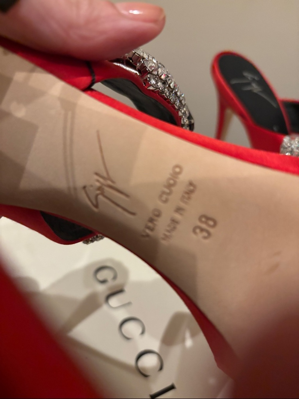 Giuseppe Zanotti Flame Red Satin high heel sandal mule with crystals sz.8 - Picture 17 of 17